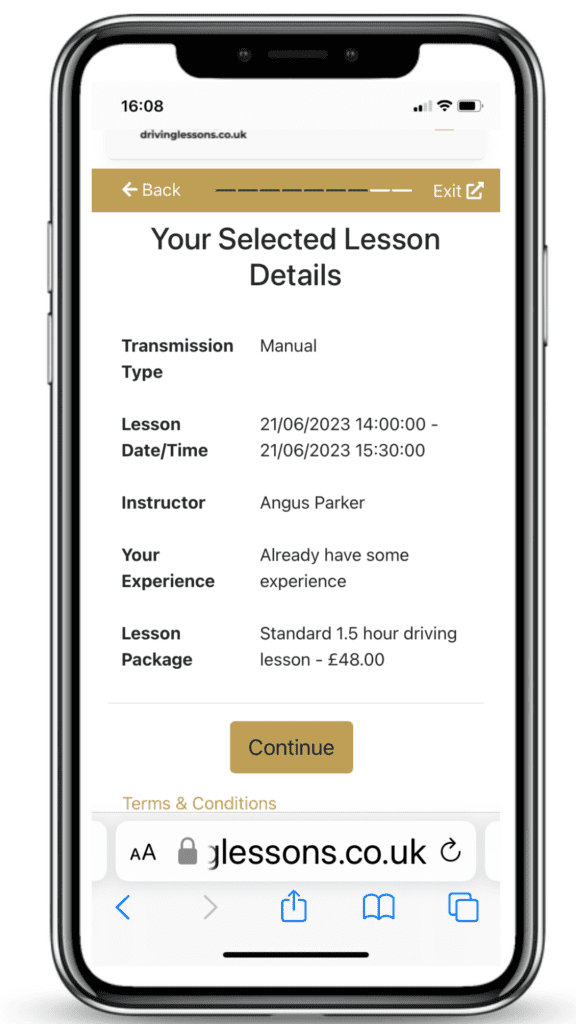Booking driving lesson wizard payment